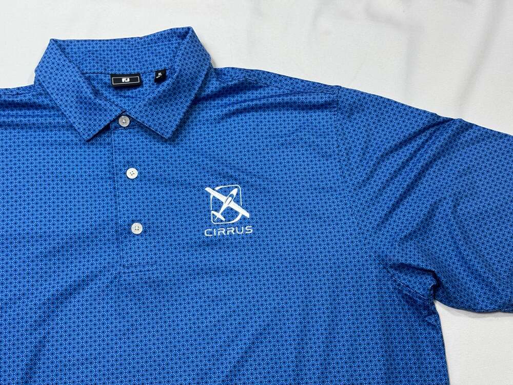 FootJoy Blue Polo Shirt Black Diamond Pattern Cirrus Patch Mens Size XL